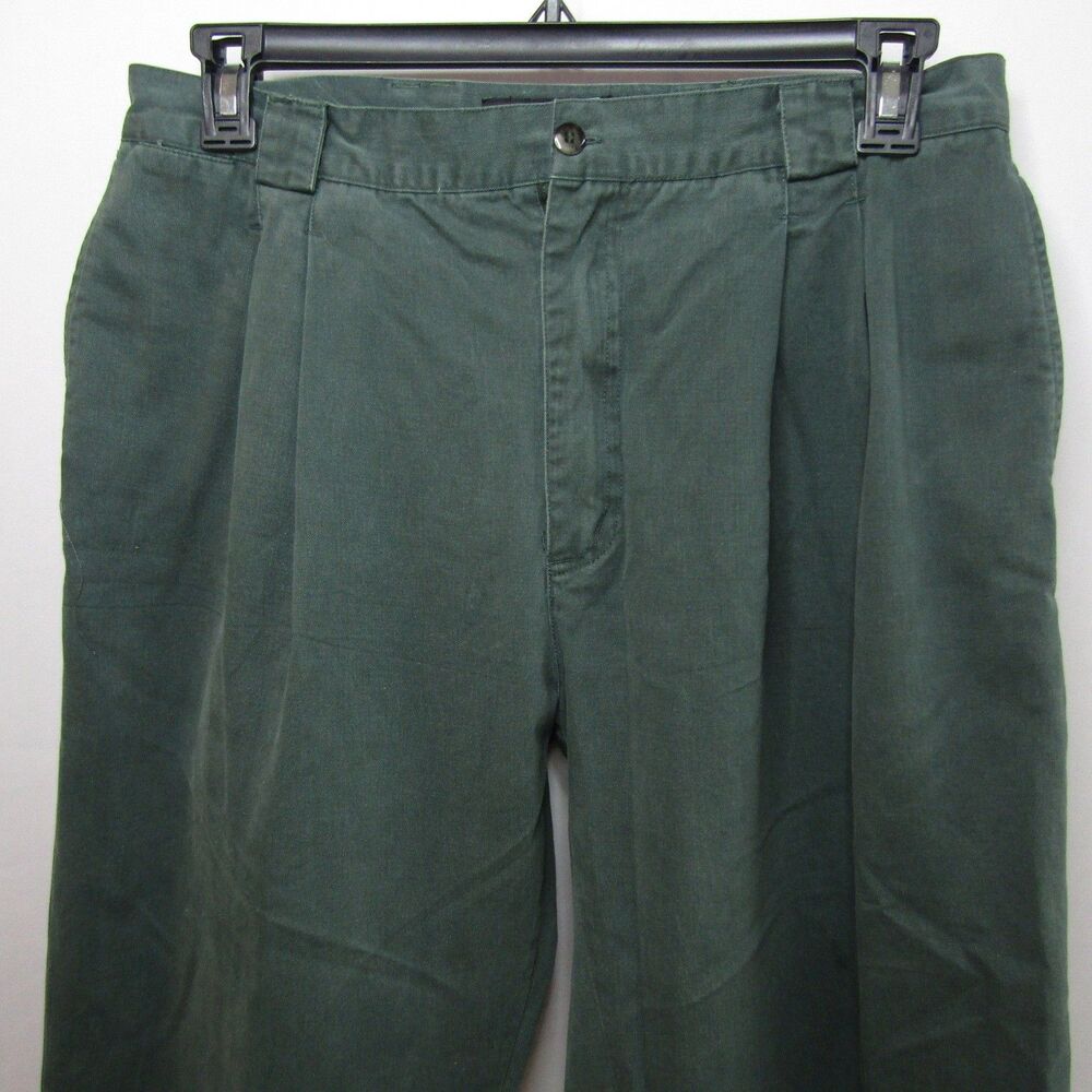 Vtg 90's Trilogy Men's Size 36 Dark Green Pleated Cotton Chino Pants Casual
